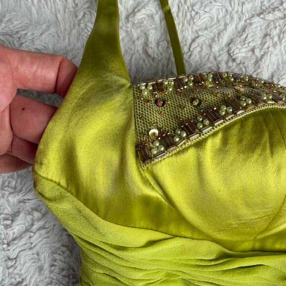 Adrianna Papell silk corset dress maxi gown long prom formal evening chartreuse - Picture 7 of 17